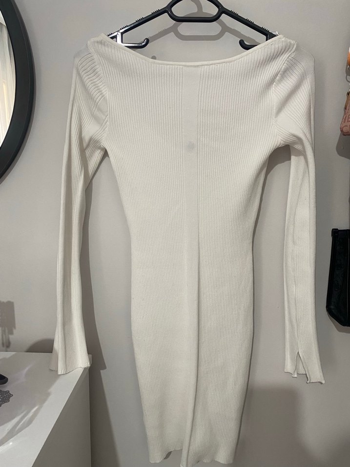 Beyaz Kadın Triko Midi Elbise - Görsel 4