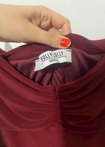 Bordo Drapeli Uzun Kollu Mini Elbise - Görsel 3