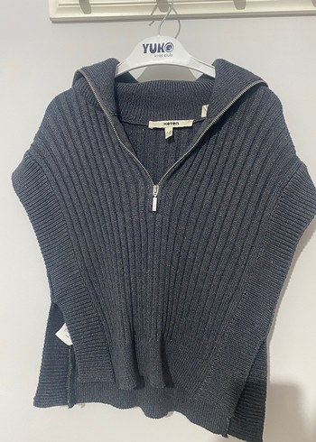 Gri Kısa Kollu Fermuarlı Kadın Kazak - Görsel 2