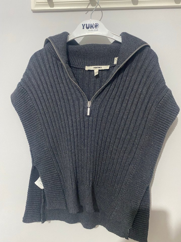 Gri Kısa Kollu Fermuarlı Kadın Kazak - Görsel 2