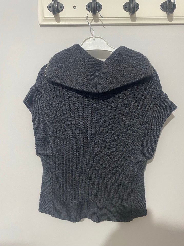 Gri Kısa Kollu Fermuarlı Kadın Kazak - Görsel 4