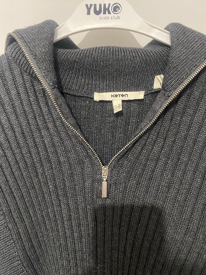 Gri Kısa Kollu Fermuarlı Kadın Kazak - Görsel 3