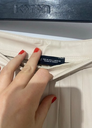 Deri Bej Pilili Mini şort  Etek - Görsel 5