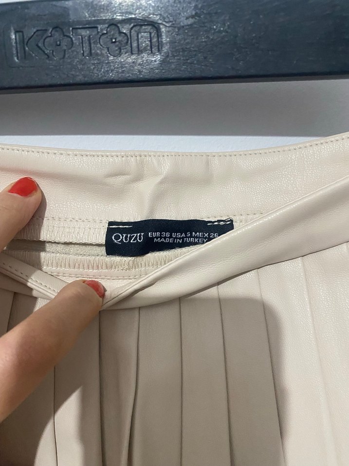 Deri Bej Pilili Mini şort  Etek - Görsel 4