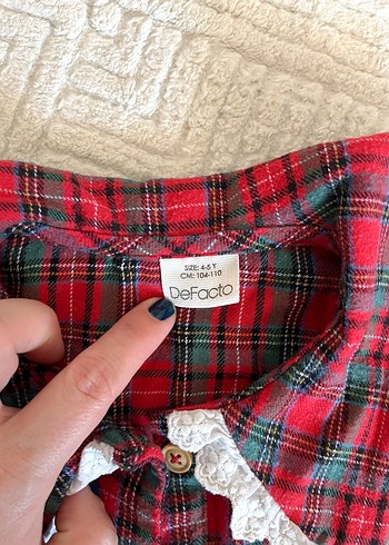 Kırmızı Ekose Uzun Kollu Kız Elbise - Görsel 2