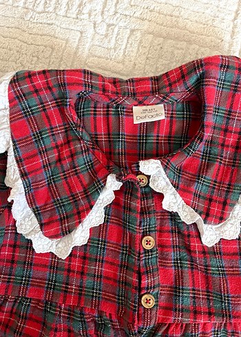 Kırmızı Ekose Uzun Kollu Kız Elbise - Görsel 3