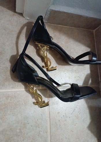 Altın Renk Yılan Desenli Deri Topuklu Ayakkabı Gerçek Deri - Görsel 8