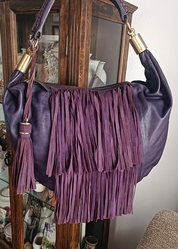 Reiss Mor Süet Püsküllü Bohem Kadın Çantası - Görsel 3