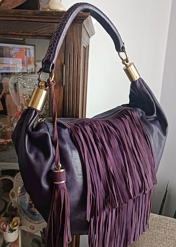 Reiss Mor Süet Püsküllü Bohem Kadın Çantası - Görsel 6