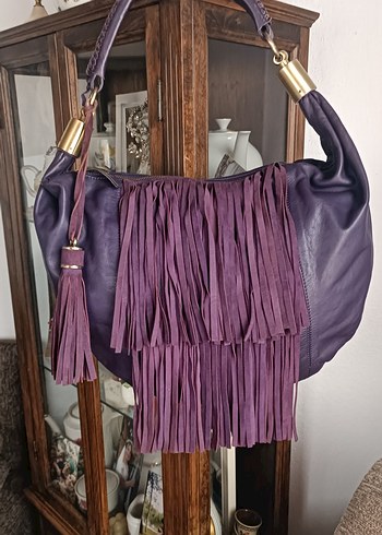 Reiss Mor Süet Püsküllü Bohem Kadın Çantası - Görsel 5