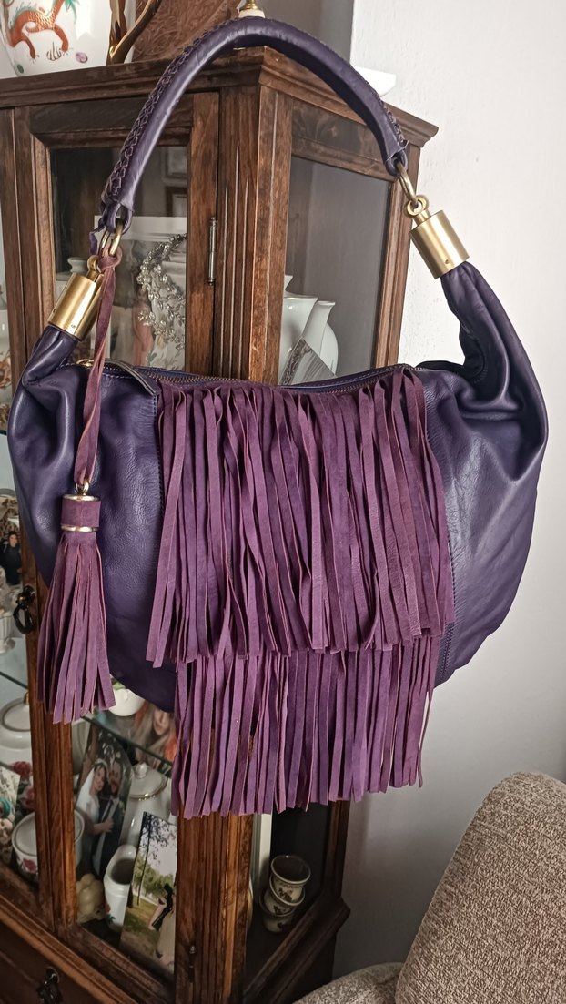 Reiss Mor Süet Püsküllü Bohem Kadın Çantası - Görsel 3