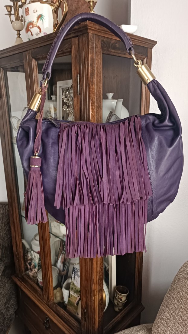 Reiss Mor Süet Püsküllü Bohem Kadın Çantası - Görsel 5