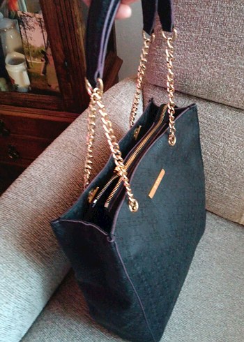 Vakko Zincir Askılı  Zincir Detaylı Siyah Deri Kadın Çanta - Görsel 2