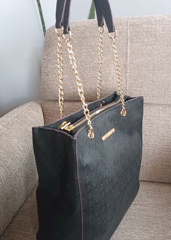 Vakko Zincir Askılı  Zincir Detaylı Siyah Deri Kadın Çanta - Görsel 6