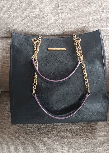 Vakko Zincir Askılı  Zincir Detaylı Siyah Deri Kadın Çanta - Görsel 4