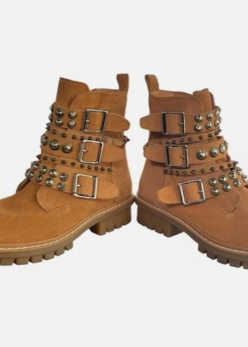 Aldo Gerçek Deri Karamel Deri Askeri Biker Bot - Görsel 2