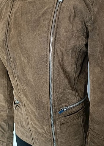 Mango  Gerçek Güderi  Retro Biker Ceket - Görsel 2