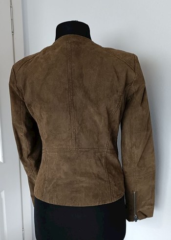 Mango  Gerçek Güderi  Retro Biker Ceket - Görsel 4