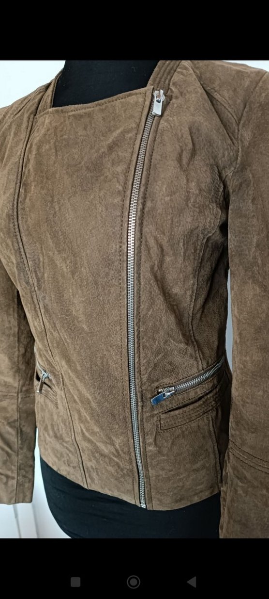 Mango  Gerçek Güderi  Retro Biker Ceket - Görsel 2