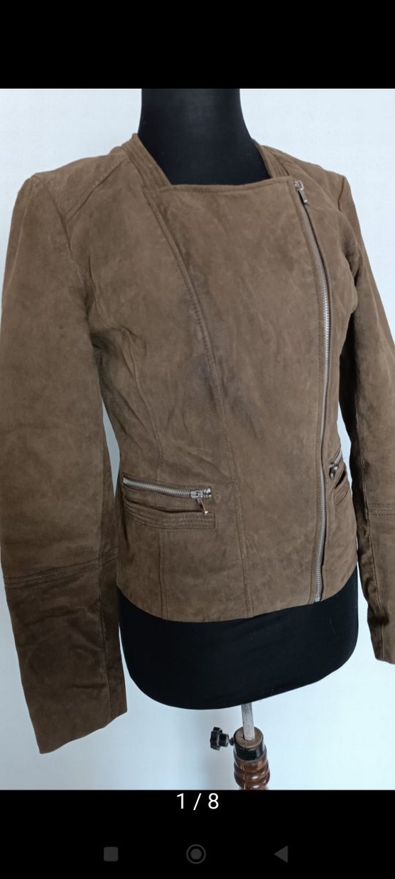 Mango  Gerçek Güderi  Retro Biker Ceket - Görsel 3