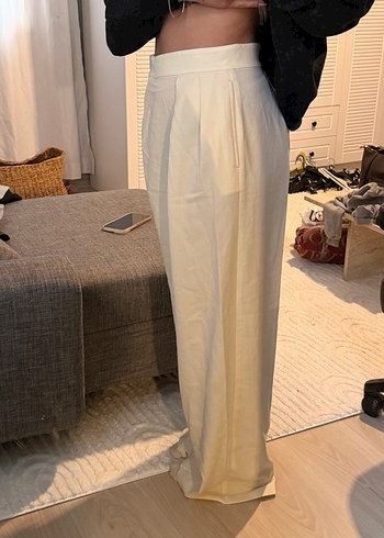 Beyaz Midi Kadın Salaş Pantolon - Görsel 3
