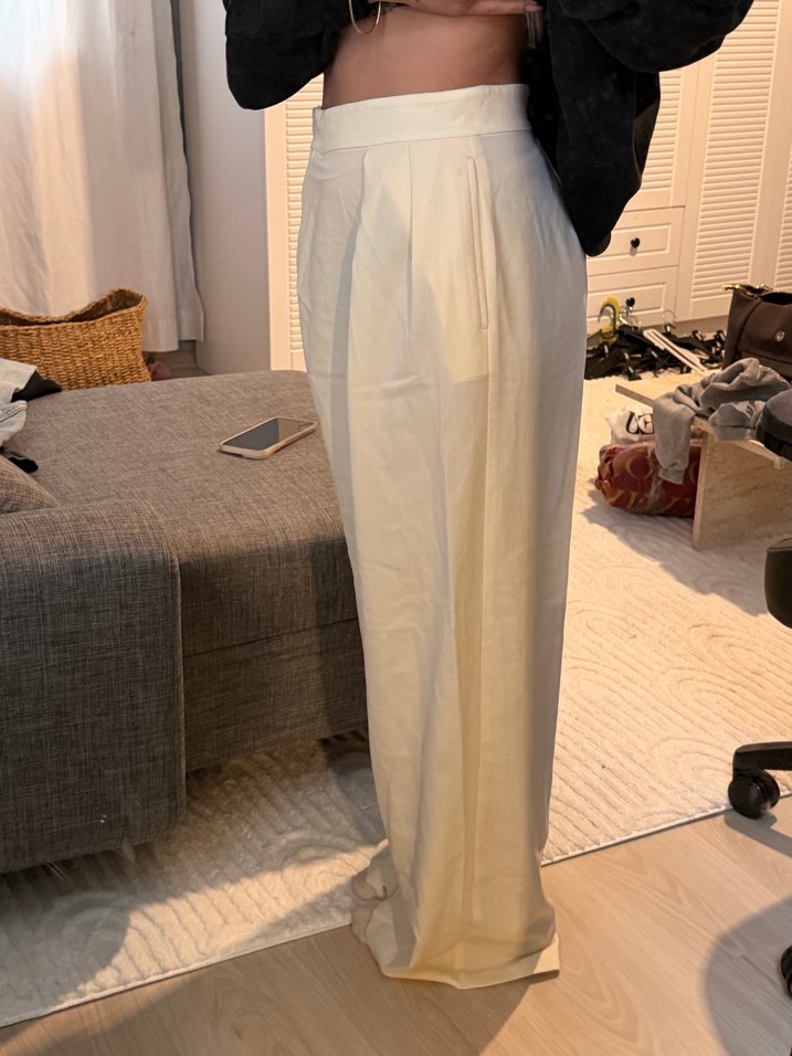 Beyaz Midi Kadın Salaş Pantolon - Görsel 3