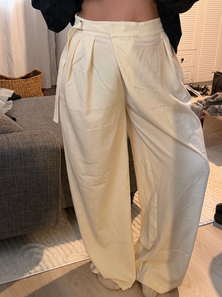 Beyaz Midi Kadın Salaş Pantolon - Görsel 2