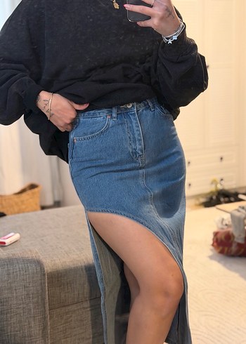 Kadın Mavi Midi Kot Etek - Görsel 2