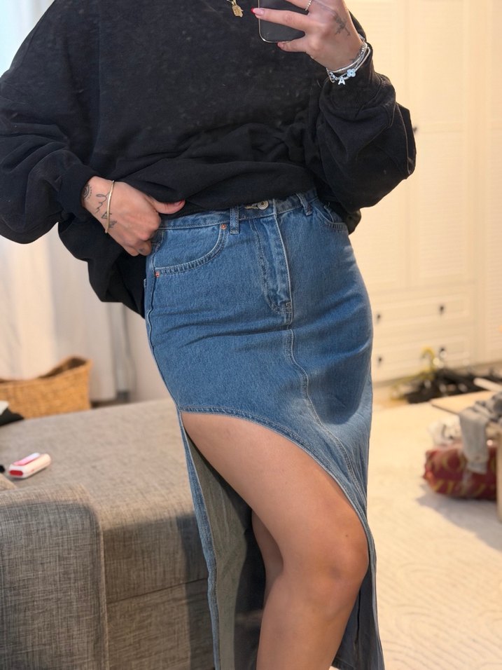 Kadın Mavi Midi Kot Etek - Görsel 2