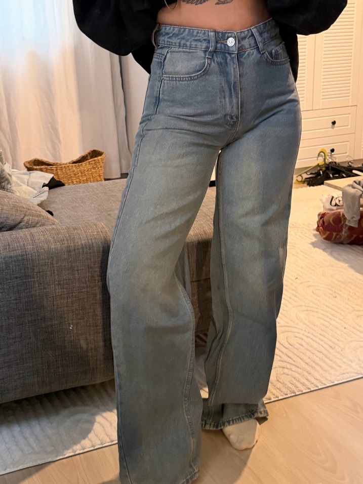 Gri Tie-Dye Salaş Midi Kot Pantolon - Görsel 2