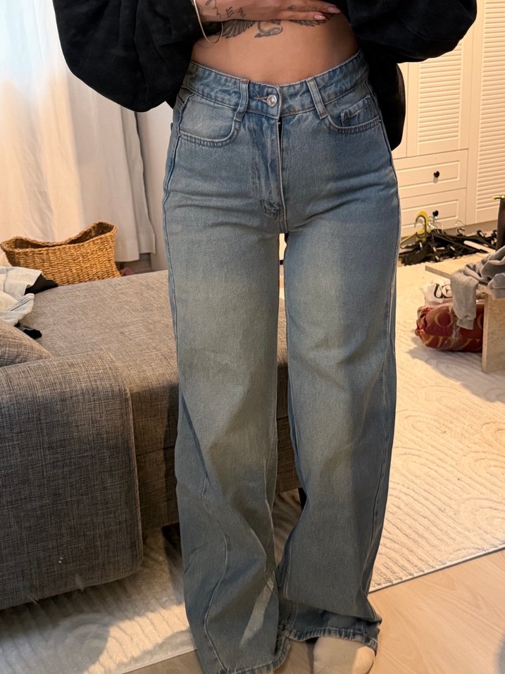 Gri Tie-Dye Salaş Midi Kot Pantolon - Görsel 3