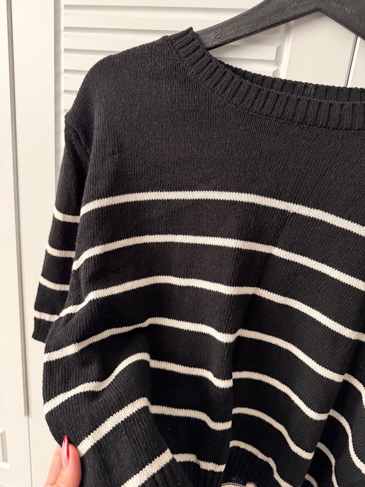 Kadın Siyah Çizgili Kısa Kollu Triko - Görsel 2