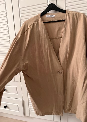 Bej Midi Hamile Keten Ceket - Görsel 2