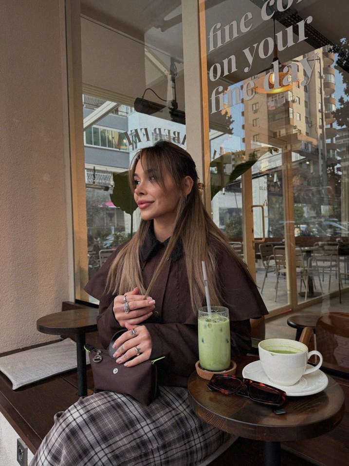 Düğmeli Kahverengi Deri Midi Hamile Ceketi - Görsel 2