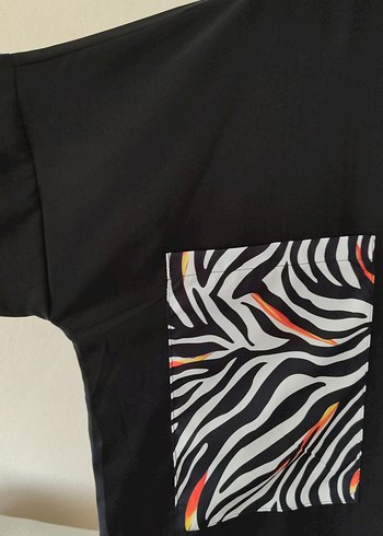Diğer Çiçek ve Zebra Desenli Uzun Siyah Elbise