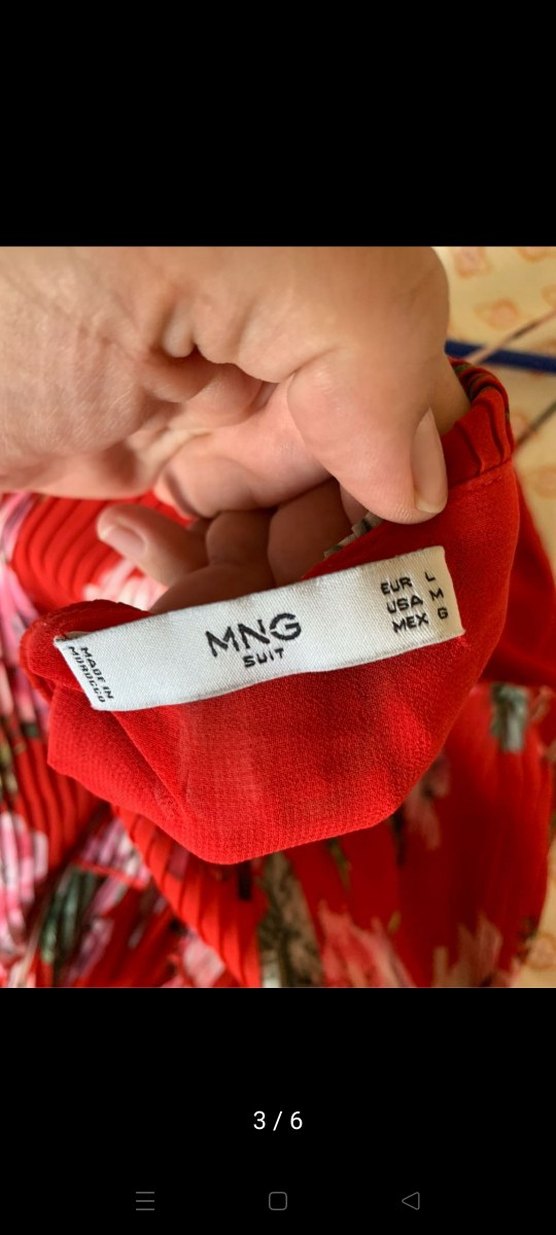 MANGO kirmızı çiçek desenli Piliseli Mini Bohem piliseli bluz - Görsel 5