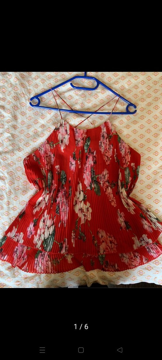 MANGO kirmızı çiçek desenli Piliseli Mini Bohem piliseli bluz - Görsel 3