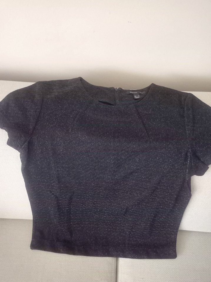 Siyah. kendinden simli bluz - Görsel 4