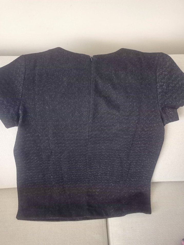 Siyah. kendinden simli bluz - Görsel 3