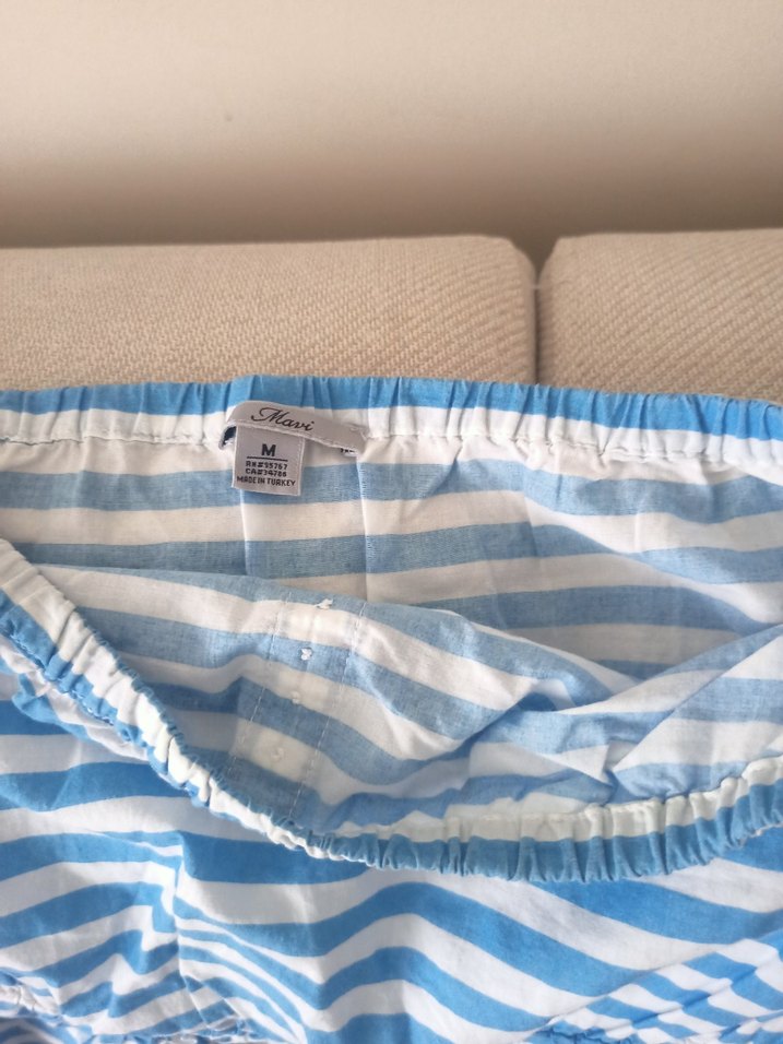 Mavi Çiçek Desenli Straplez Mini elbise - Görsel 3