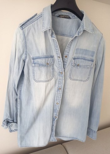 Kadın mavi Denim Düğmeli Gömlek - Görsel 5