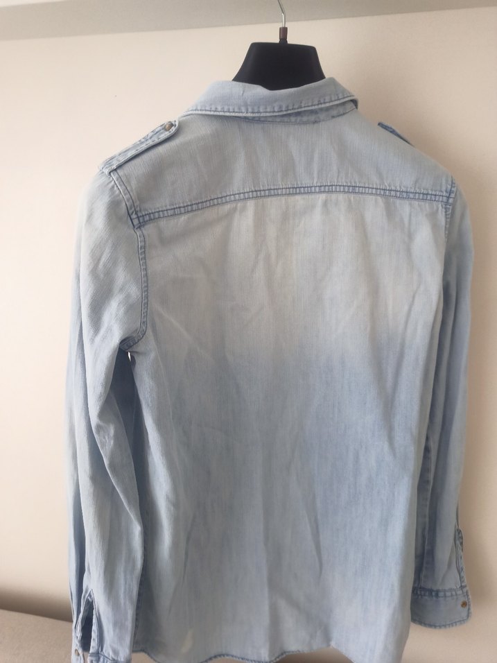 Kadın mavi Denim Düğmeli Gömlek - Görsel 4