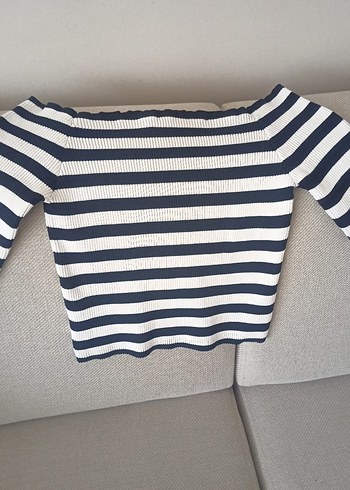 Çizgili Kayık Yaka Kadın Triko Kazak - Görsel 3