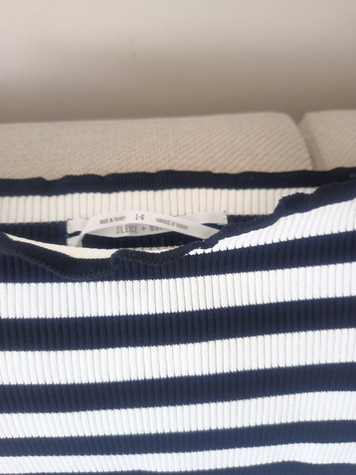 Çizgili Kayık Yaka Kadın Triko Kazak - Görsel 2