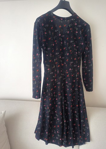 Siyah Desenli Uzun Kollu Midi Elbise - Görsel 4