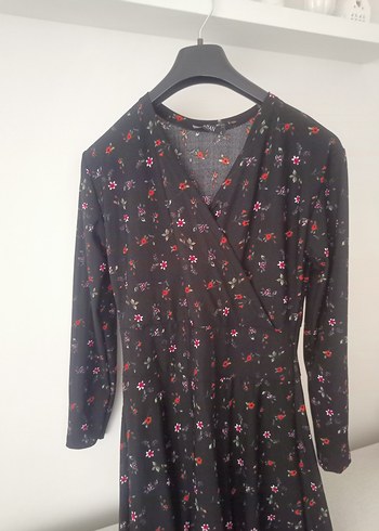 Siyah Desenli Uzun Kollu Midi Elbise - Görsel 3