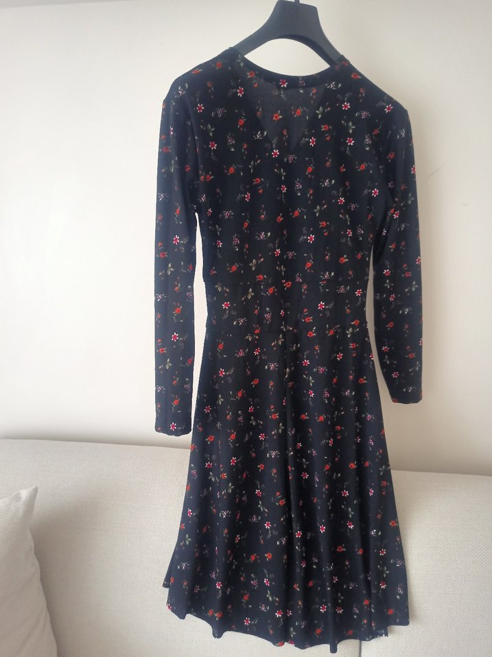 Siyah Desenli Uzun Kollu Midi Elbise - Görsel 4