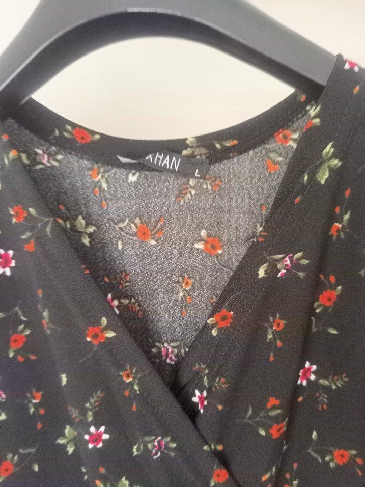 Siyah Desenli Uzun Kollu Midi Elbise - Görsel 2