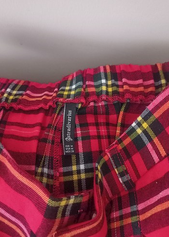 Pembe Ekose Desenli Kumaş Kadın Pantolon - Görsel 4