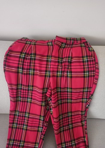 Pembe Ekose Desenli Kumaş Kadın Pantolon - Görsel 2